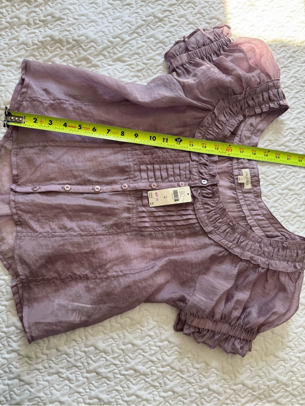 Pilcro Lilac Ruffled Pintuck Button-Front Top - Picture 2 of 5